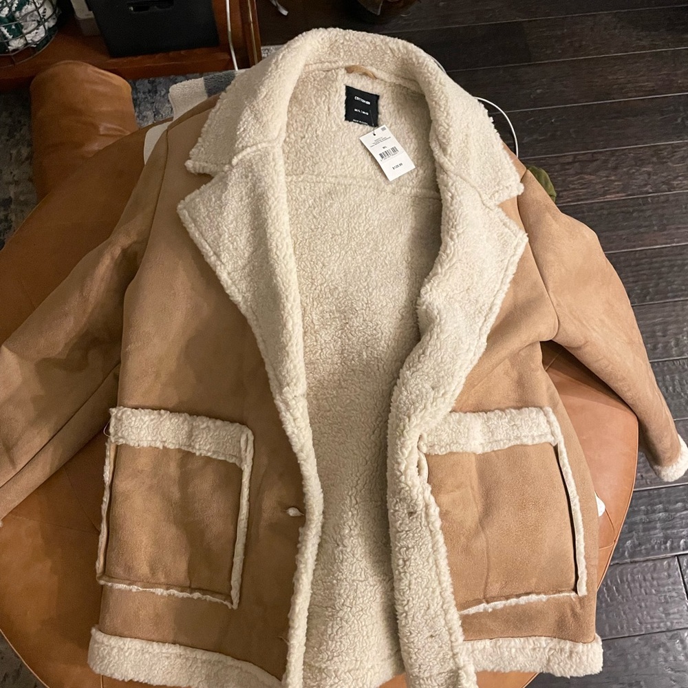 new cotton on lined tan & white coat medium/large